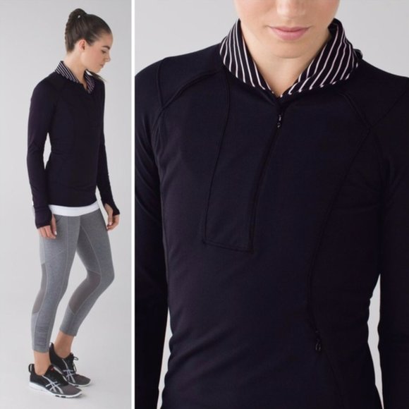 lululemon athletica Tops - LULULEMON ATHLETICA Black Think Fast Pullover Quarter Zip Workout Top